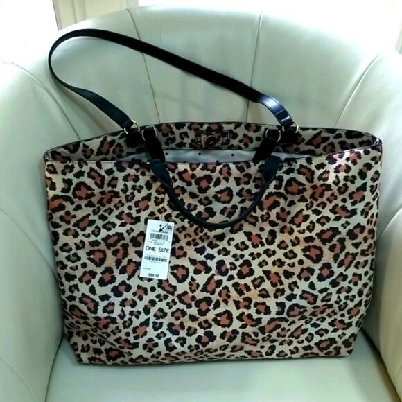 BLACK AND TAN LEOPARD PRINT LARGE BAG!!! NWT!!! - Picture 1 of 8